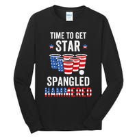 4th Of July Beer Pong Time To Get Star Spangled Hammered Tall Long Sleeve T-Shirt