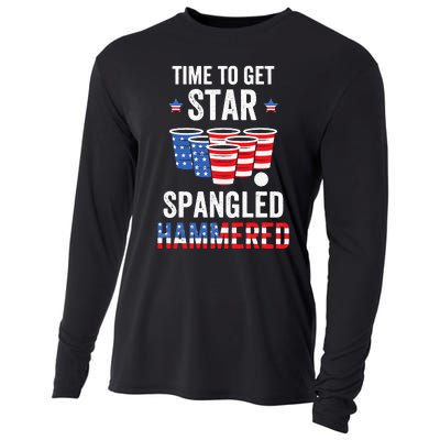 4th Of July Beer Pong Time To Get Star Spangled Hammered Cooling Performance Long Sleeve Crew