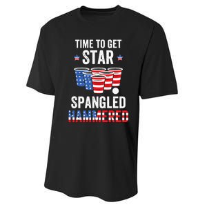 4th Of July Beer Pong Time To Get Star Spangled Hammered Performance Sprint T-Shirt