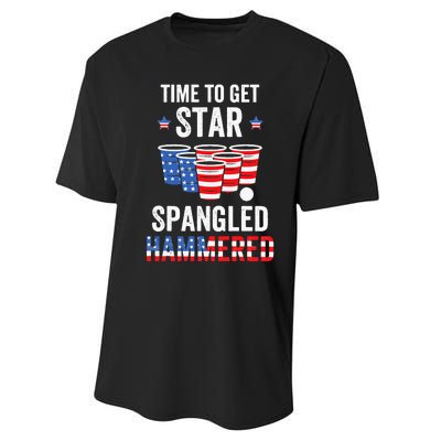 4th Of July Beer Pong Time To Get Star Spangled Hammered Performance Sprint T-Shirt