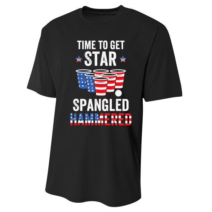 4th Of July Beer Pong Time To Get Star Spangled Hammered Performance Sprint T-Shirt