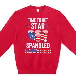 4th Of July Beer Pong Time To Get Star Spangled Hammered Premium Crewneck Sweatshirt