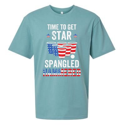 4th Of July Beer Pong Time To Get Star Spangled Hammered Sueded Cloud Jersey T-Shirt