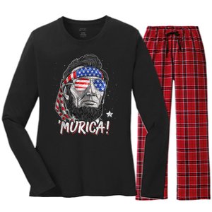 4th Of July Bald Eagle Mullet Murica Usa Usa Merica Women's Long Sleeve Flannel Pajama Set 