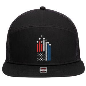 4th Of July Jets American Flag 7 Panel Mesh Trucker Snapback Hat