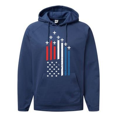 4th Of July Jets American Flag Performance Fleece Hoodie