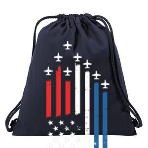 4th Of July Jets American Flag Drawstring Bag