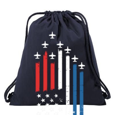 4th Of July Jets American Flag Drawstring Bag