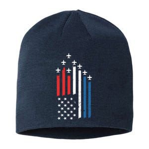 4th Of July Jets American Flag Sustainable Beanie