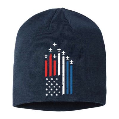 4th Of July Jets American Flag Sustainable Beanie