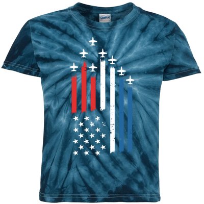 4th Of July Jets American Flag Kids Tie-Dye T-Shirt