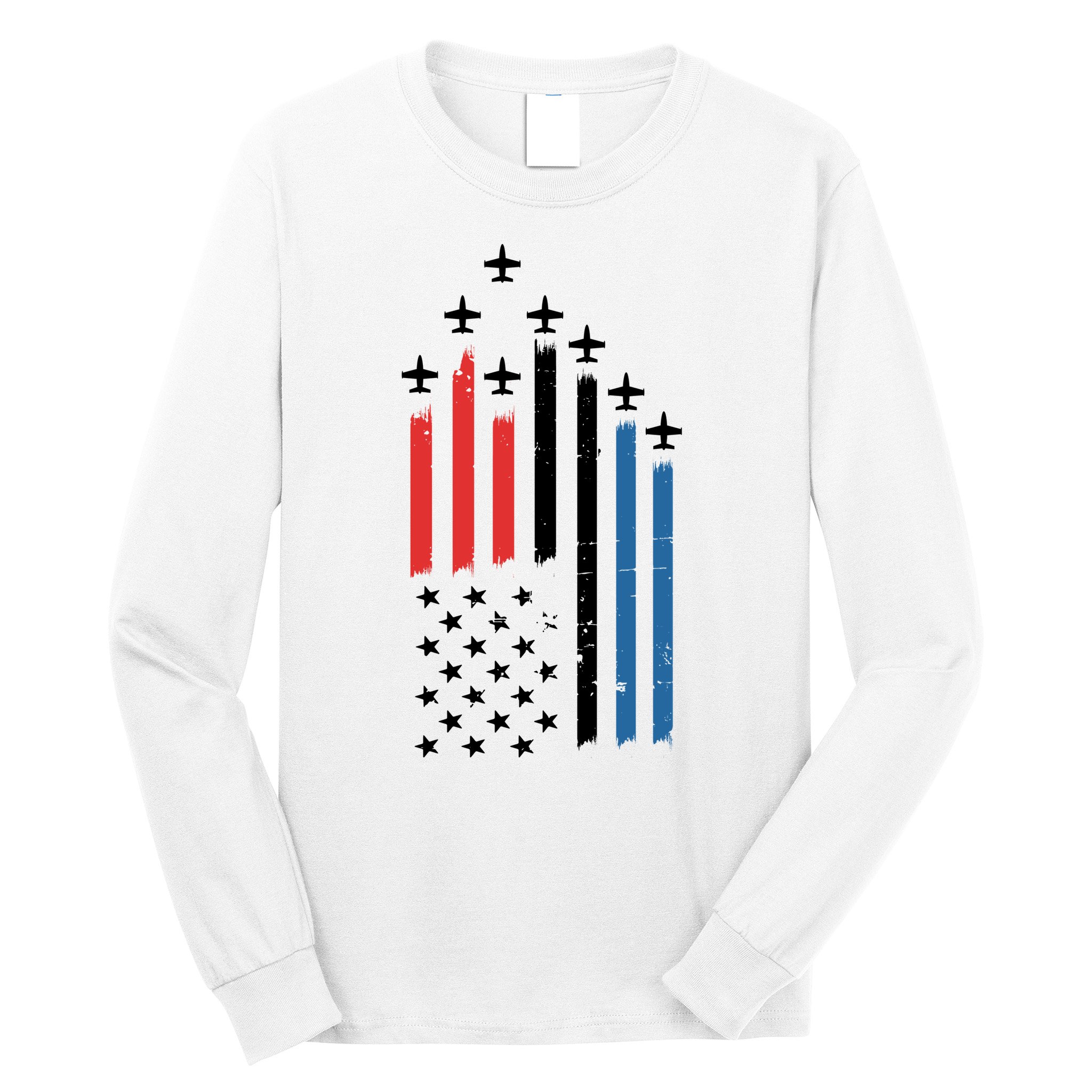 4th Of July Jets American Flag Long Sleeve Shirt