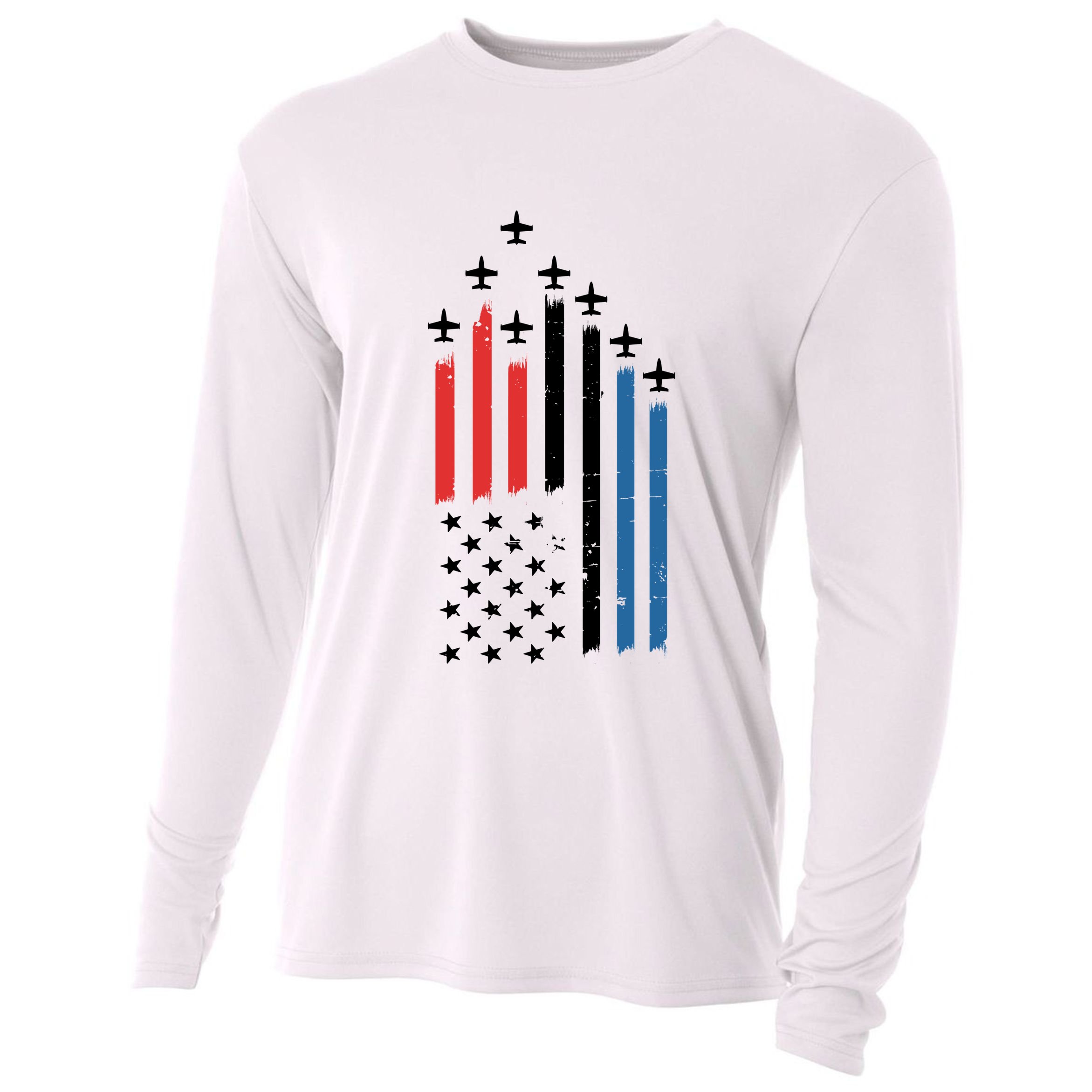 4th Of July Jets American Flag Cooling Performance Long Sleeve Crew