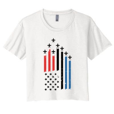 4th Of July Jets American Flag Crop Top