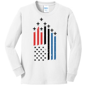 4th Of July Jets American Flag Kids Long Sleeve Shirt