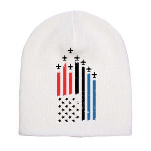 4th Of July Jets American Flag Short Acrylic Beanie