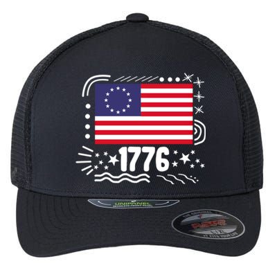 4th Of July 1776 America Flag Independence Day Veteran Free Cool Gift Flexfit Unipanel Trucker Cap