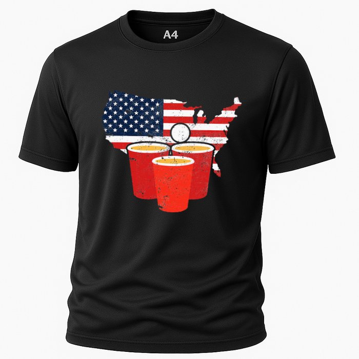 4th Of July I Beer Pong American Flag I College Party Cooling Performance Crew T-Shirt