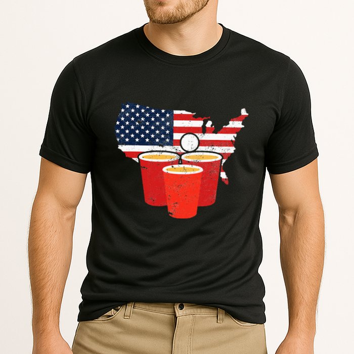 4th Of July I Beer Pong American Flag I College Party Cooling Performance Crew T-Shirt