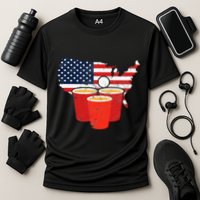 4th Of July I Beer Pong American Flag I College Party Cooling Performance Crew T-Shirt