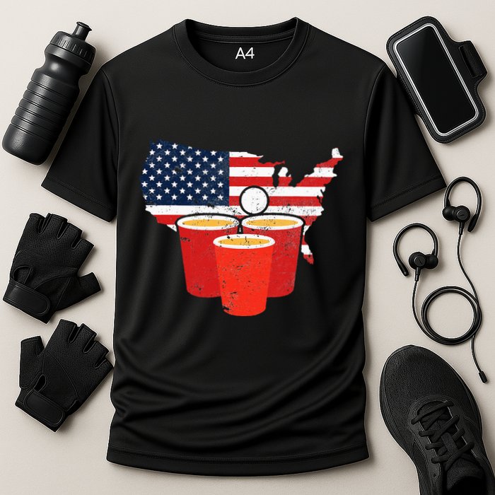 4th Of July I Beer Pong American Flag I College Party Cooling Performance Crew T-Shirt