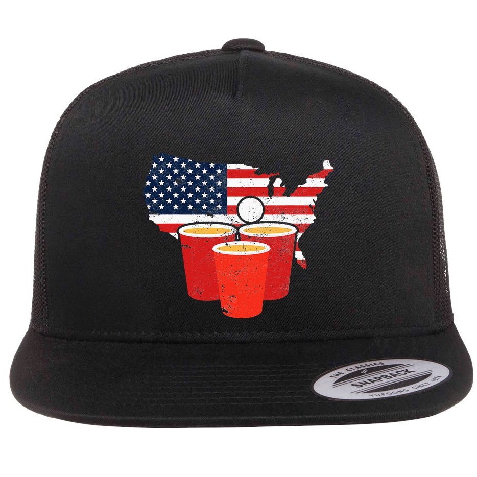 4th Of July I Beer Pong American Flag I College Party Flat Bill Trucker Hat