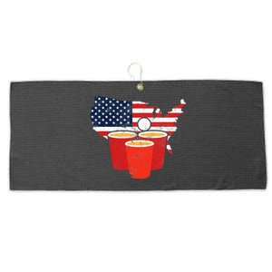 4th Of July I Beer Pong American Flag I College Party Large Microfiber Waffle Golf Towel