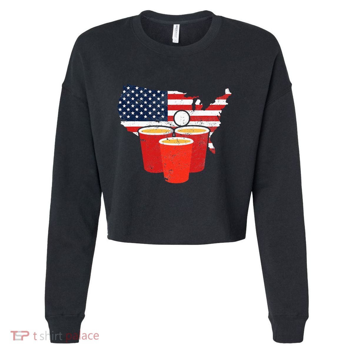 4th Of July I Beer Pong American Flag I College Party Cropped Pullover Crew