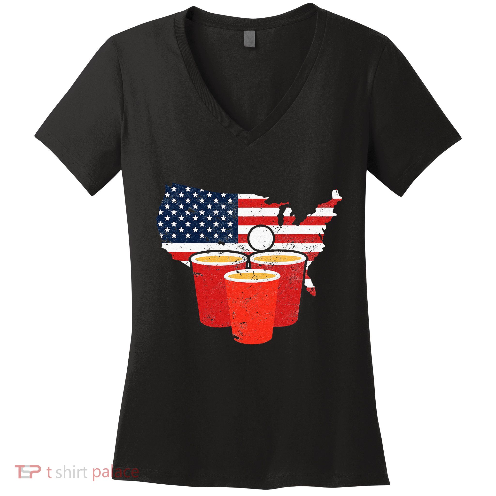 4th Of July I Beer Pong American Flag I College Party Women's V-Neck T-Shirt