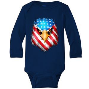 4th Of July Patriotic Eagle Usa American Flag Baby Long Sleeve Bodysuit