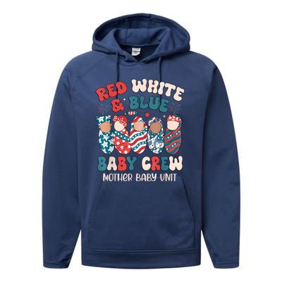 4th Of July Retro Red White Blue Baby Crew Mother Baby Unit Gift Performance Fleece Hoodie