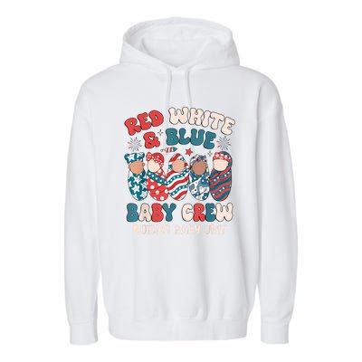 4th Of July Retro Red White Blue Baby Crew Mother Baby Unit Gift Garment-Dyed Fleece Hoodie