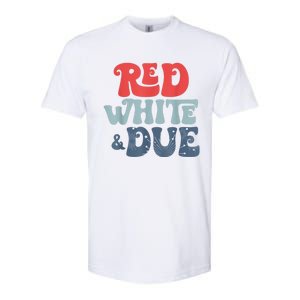 4th Of July Pregnancy Announcement Red White And Due Softstyle CVC T-Shirt