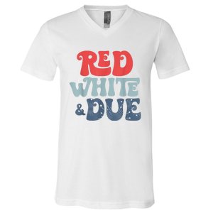 4th Of July Pregnancy Announcement Red White And Due V-Neck T-Shirt