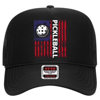 4th Of July Pickleball American Flag Funny Pickleball Lover Vintage Gift High Crown Mesh Back Trucker Hat