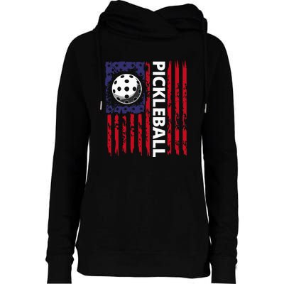 4th Of July Pickleball American Flag Funny Pickleball Lover Vintage Gift Womens Funnel Neck Pullover Hood