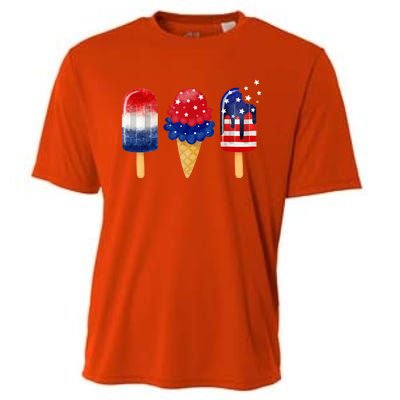 4th of July Popsicle American Flag Patriotic Summer Boy Girl Cooling Performance Crew T-Shirt