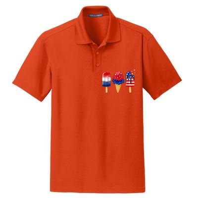 4th of July Popsicle American Flag Patriotic Summer Boy Girl Dry Zone Grid Polo