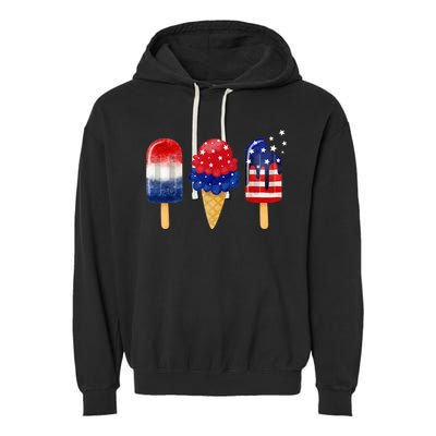 4th of July Popsicle American Flag Patriotic Summer Boy Girl Garment-Dyed Fleece Hoodie