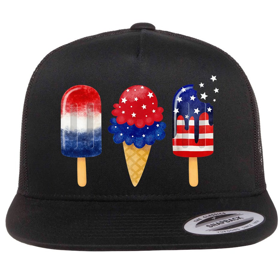 4th of July Popsicle American Flag Patriotic Summer Boy Girl Flat Bill Trucker Hat
