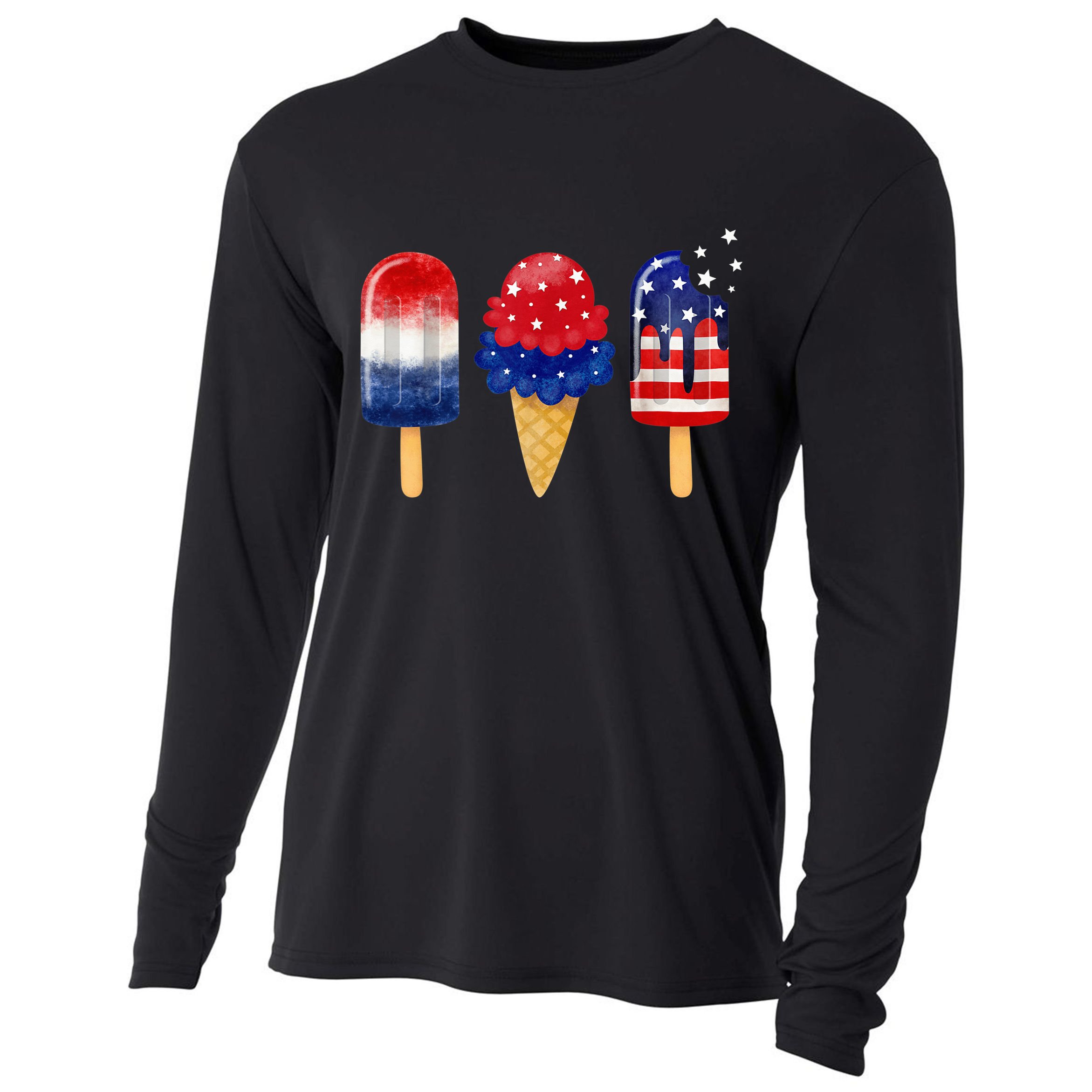 4th of July Popsicle American Flag Patriotic Summer Boy Girl Cooling Performance Long Sleeve Crew