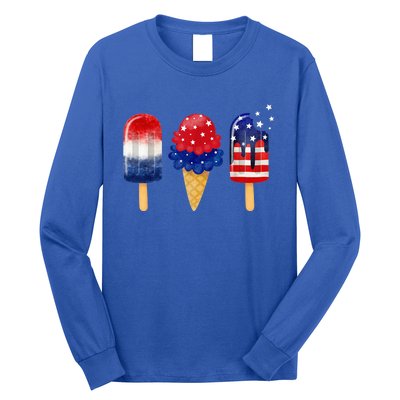 4th of July Popsicle American Flag Patriotic Summer Boy Girl Long Sleeve Shirt