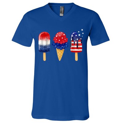 4th of July Popsicle American Flag Patriotic Summer Boy Girl V-Neck T-Shirt