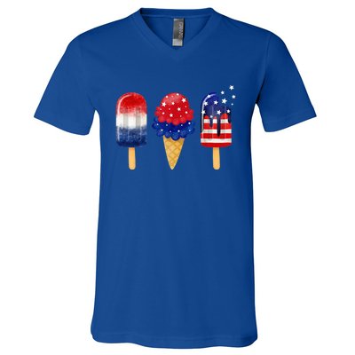 4th of July Popsicle American Flag Patriotic Summer Boy Girl V-Neck T-Shirt