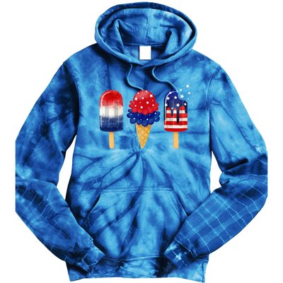 4th of July Popsicle American Flag Patriotic Summer Boy Girl Tie Dye Hoodie