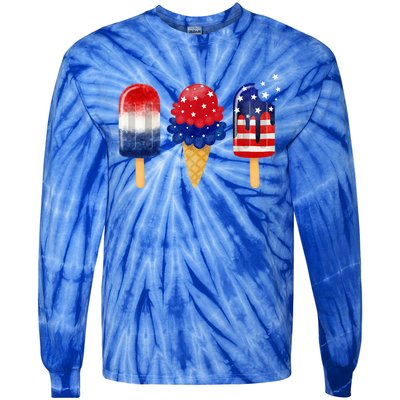 4th of July Popsicle American Flag Patriotic Summer Boy Girl Tie-Dye Long Sleeve Shirt