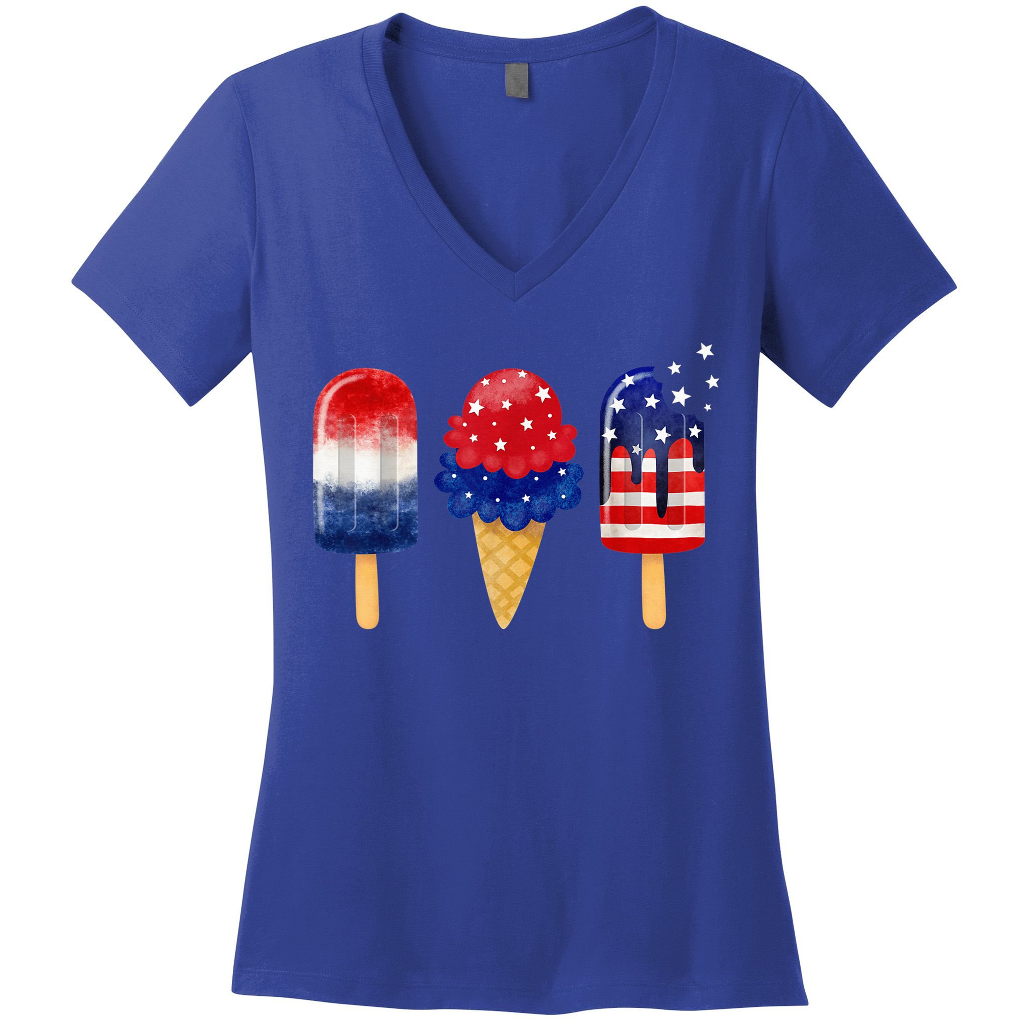 4th of July Popsicle American Flag Patriotic Summer Boy Girl Women's V-Neck T-Shirt