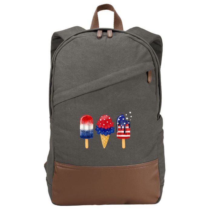 4th of July Popsicle American Flag Patriotic Summer Boy Girl Cotton Canvas Backpack