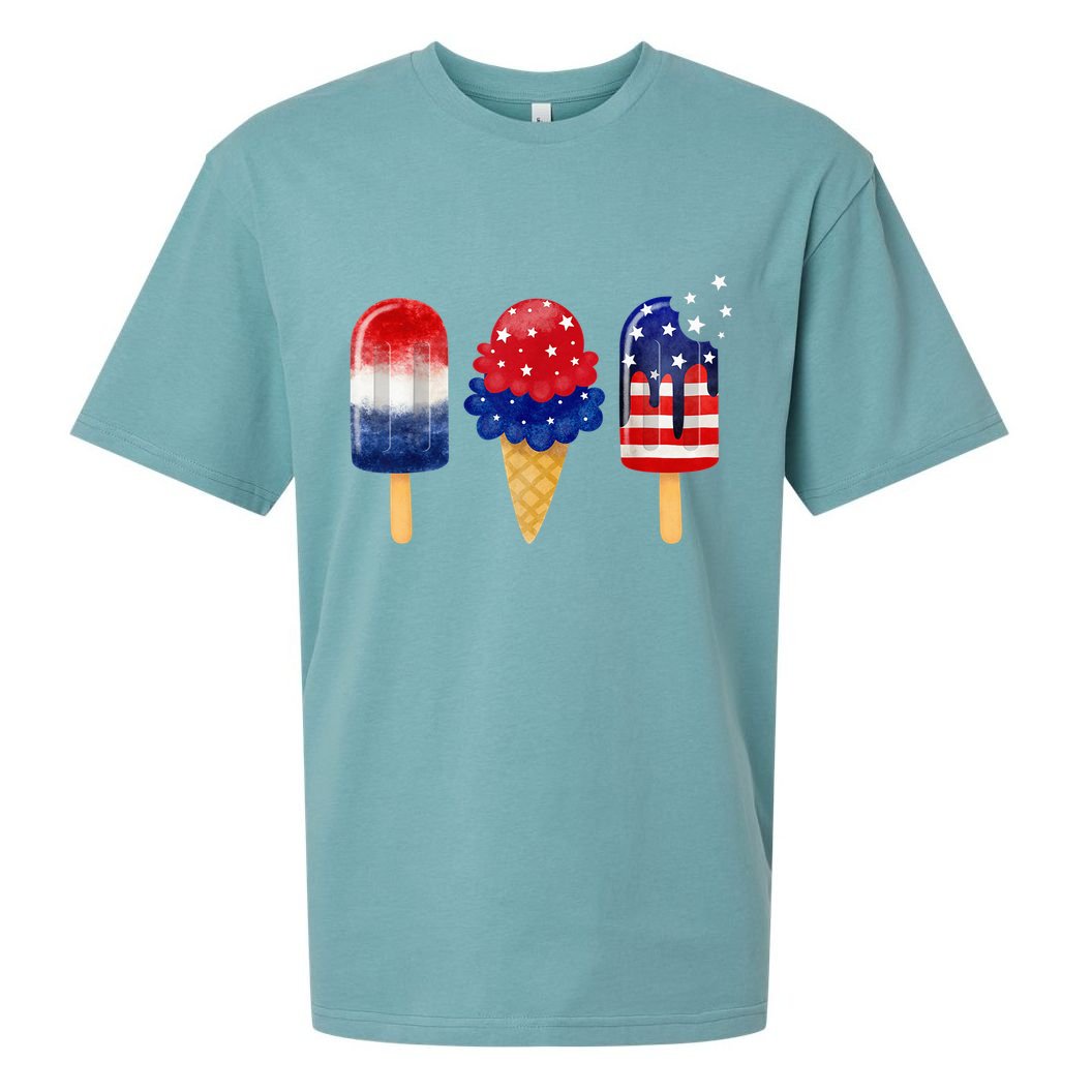 4th of July Popsicle American Flag Patriotic Summer Boy Girl Sueded Cloud Jersey T-Shirt
