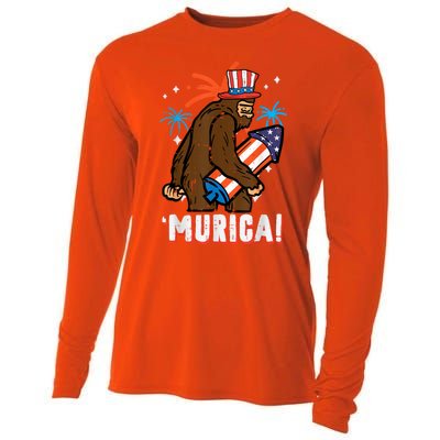 4th Of July Bald Eagle Bigfoot Mullet Murica Usa Usa Merica Cooling Performance Long Sleeve Crew